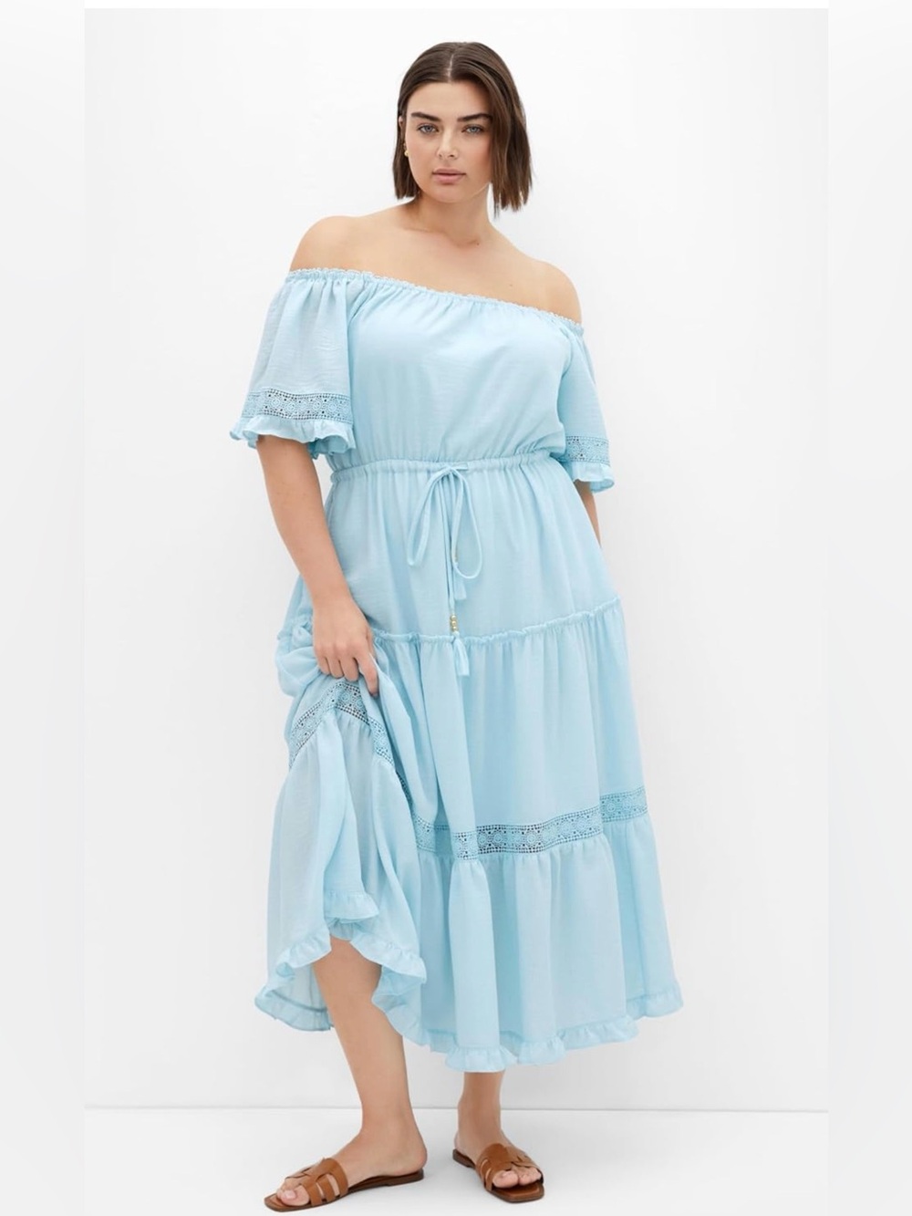 🦋City Chic Off-Shoulder Angel Midi Dress in Light Blue size XL NWT